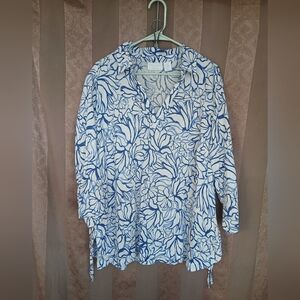 💎 Martha Stewart 100% Linen Three-Quarter Sleeve Popover Top With Side Ties